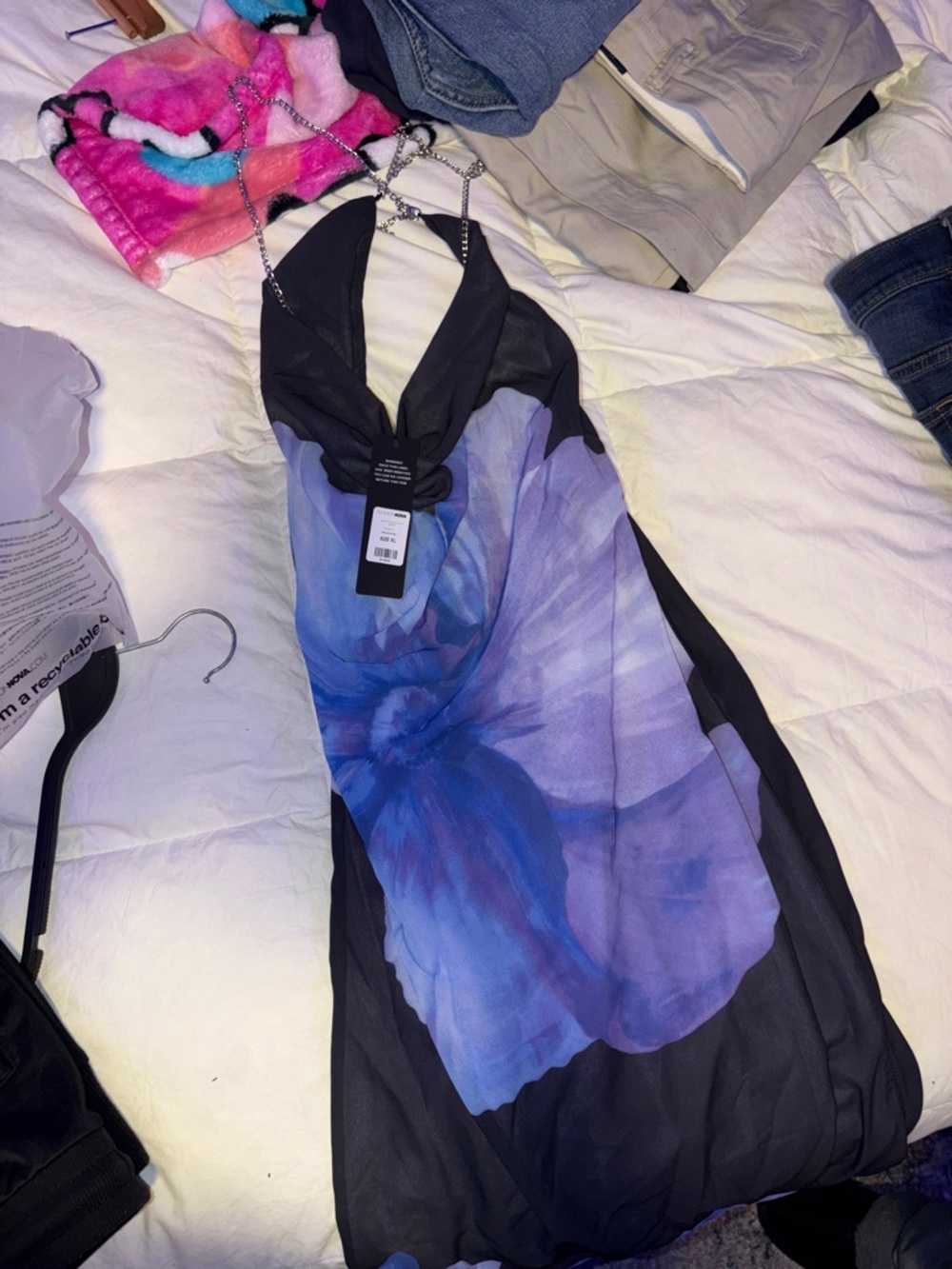 Fashion Nova Black & Purple Backless Halter Dress